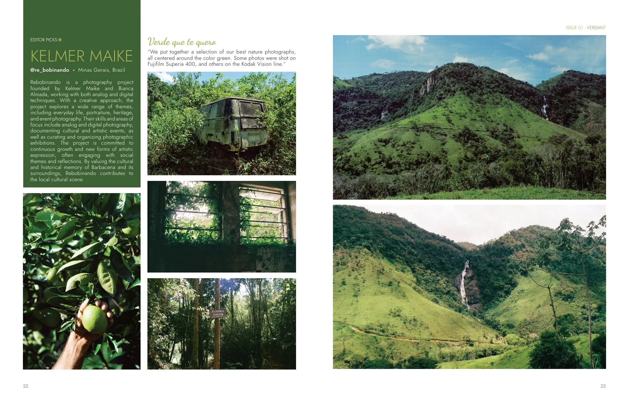 The densest grid in the issue — five photographs and a text column, none of them crowding.